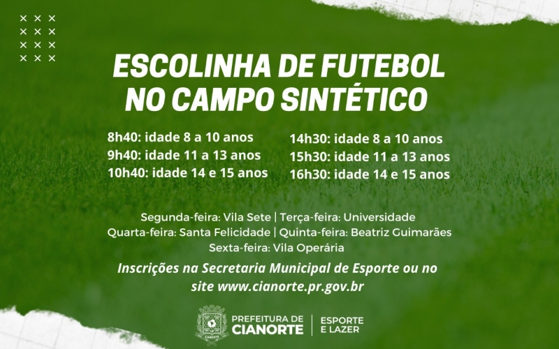 Imagem Secretaria de Esporte abre inscrições para escolinha de futebol em campo sintético