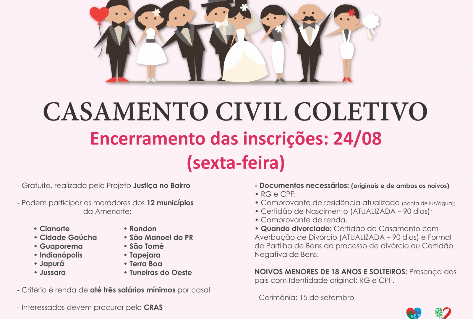 Imagem INSCRIÇÕES PARA O CASAMENTO CIVIL COLETIVO TERMINAM NESTA SEXTA-FEIRA