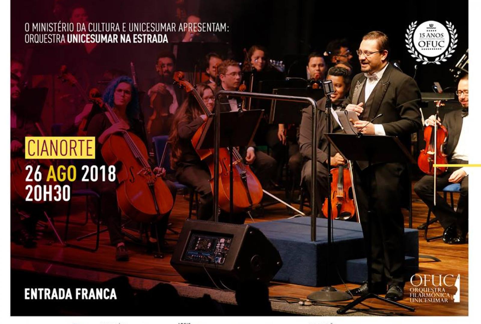 Imagem DOMINGO TEM CONCERTO GRATUITO DE ORQUESTRA FILARMÔNICA EM CIANORTE