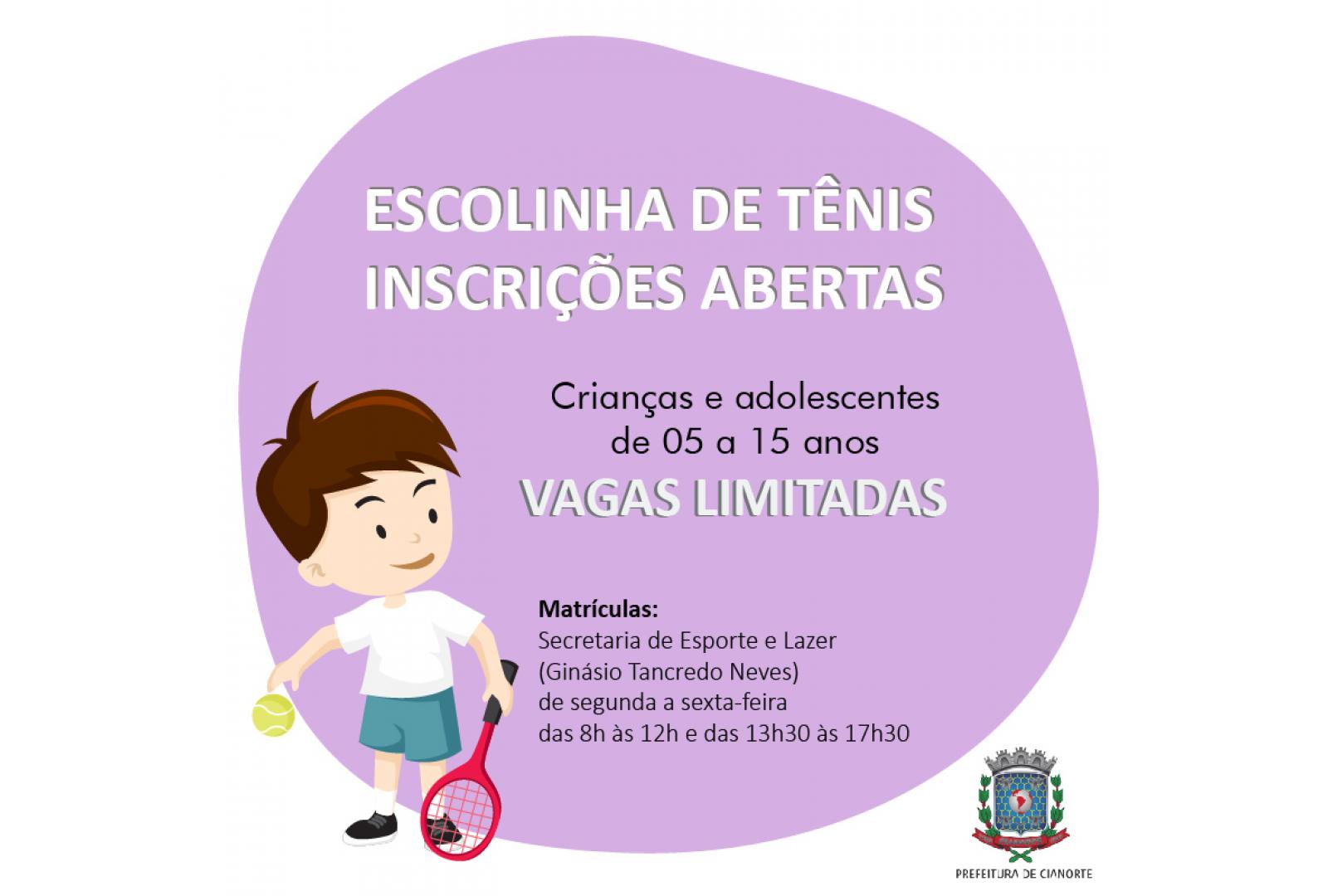 Imagem EM CIANORTE, ESTÃO ABERTAS AS INSCRIÇÕES PARA A ESCOLINHA MUNICIPAL DE TÊNIS