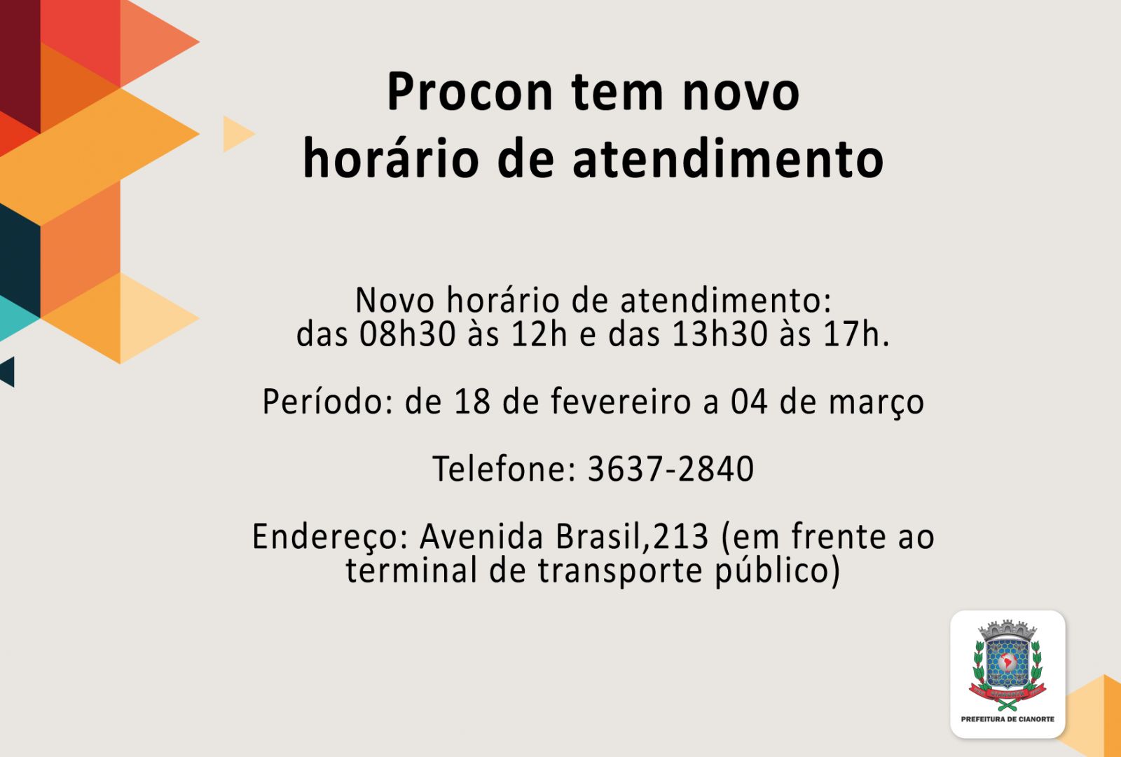 Imagem PROCON ALTERA HORÁRIO DE ATENDIMENTO A PARTIR DA PRÓXIMA SEGUNDA-FEIRA