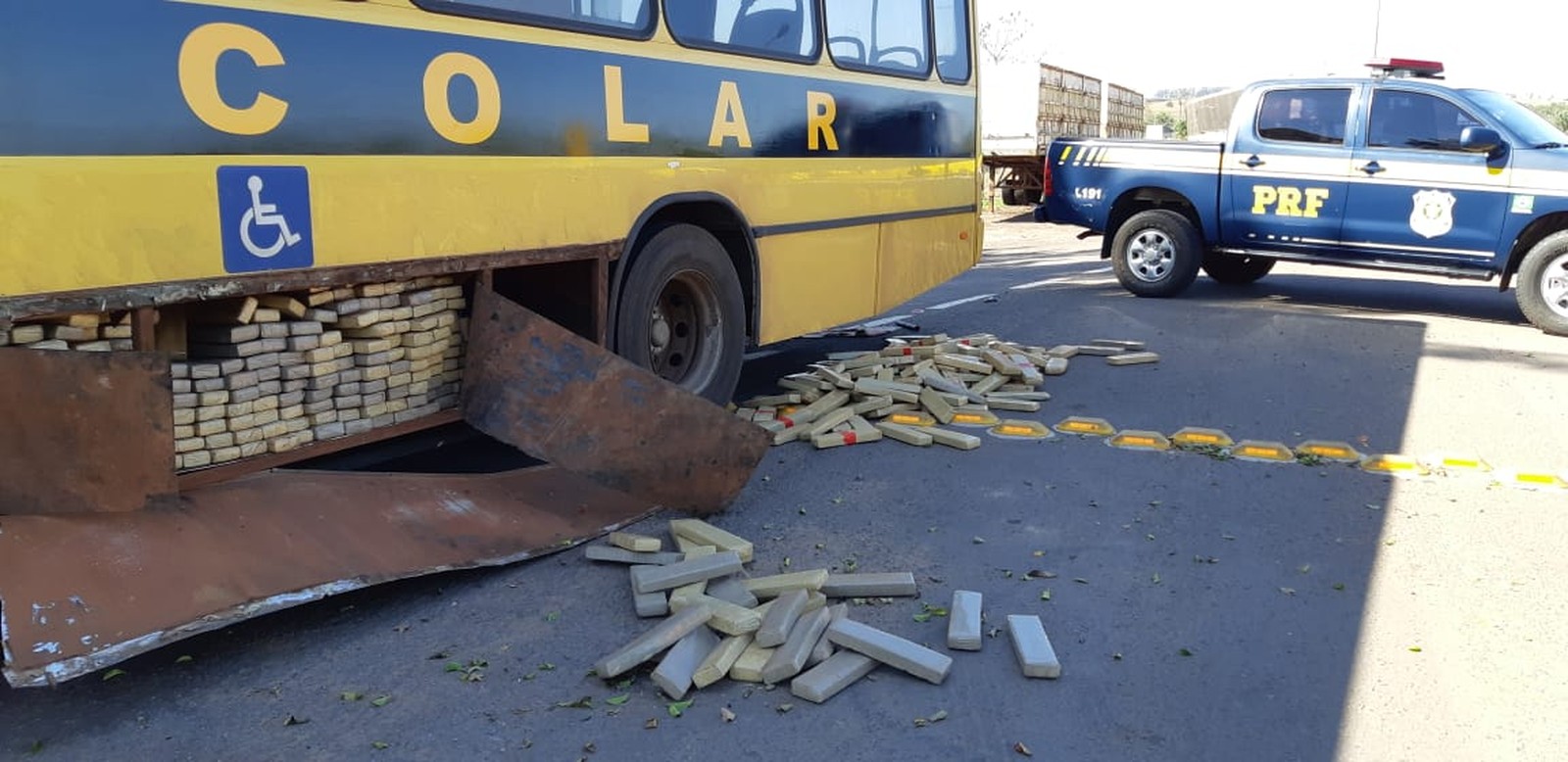 Imagem Motorista é preso com quase 1 tonelada de maconha em ônibus escolar falso, diz PRF