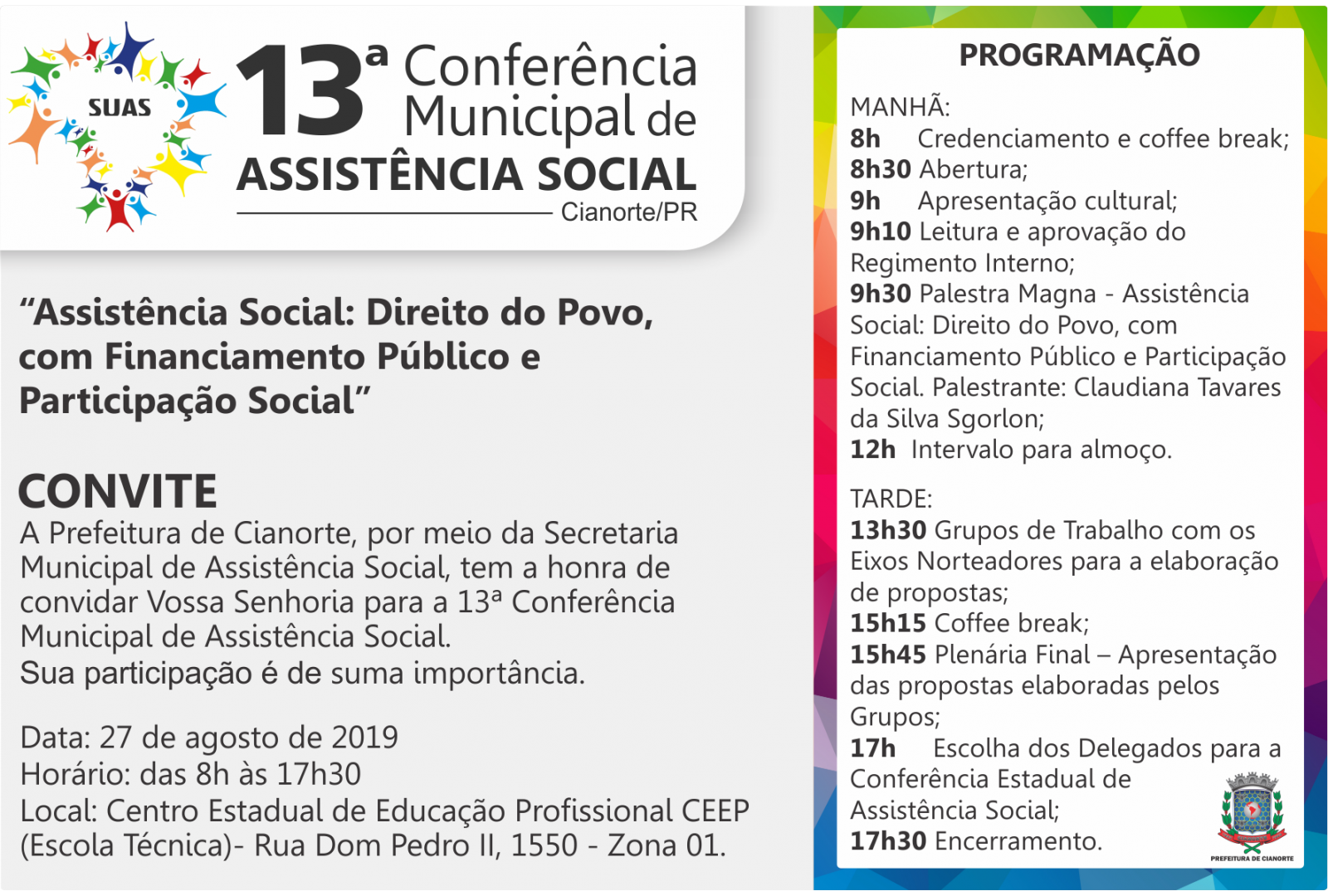 Imagem Estão abertas as inscrições para a 13ª Conferência Municipal de Assistência Social