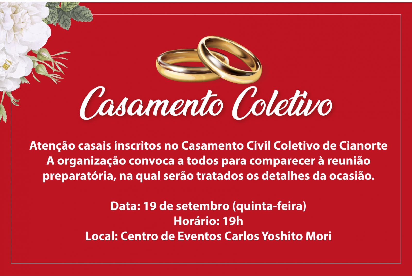 Imagem Reunião definirá detalhes do Casamento Civil Coletivo nesta quinta-feira