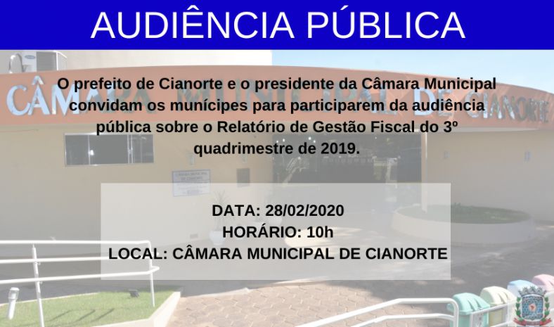 Imagem Câmara de Cianorte realiza audiência pública na próxima semana