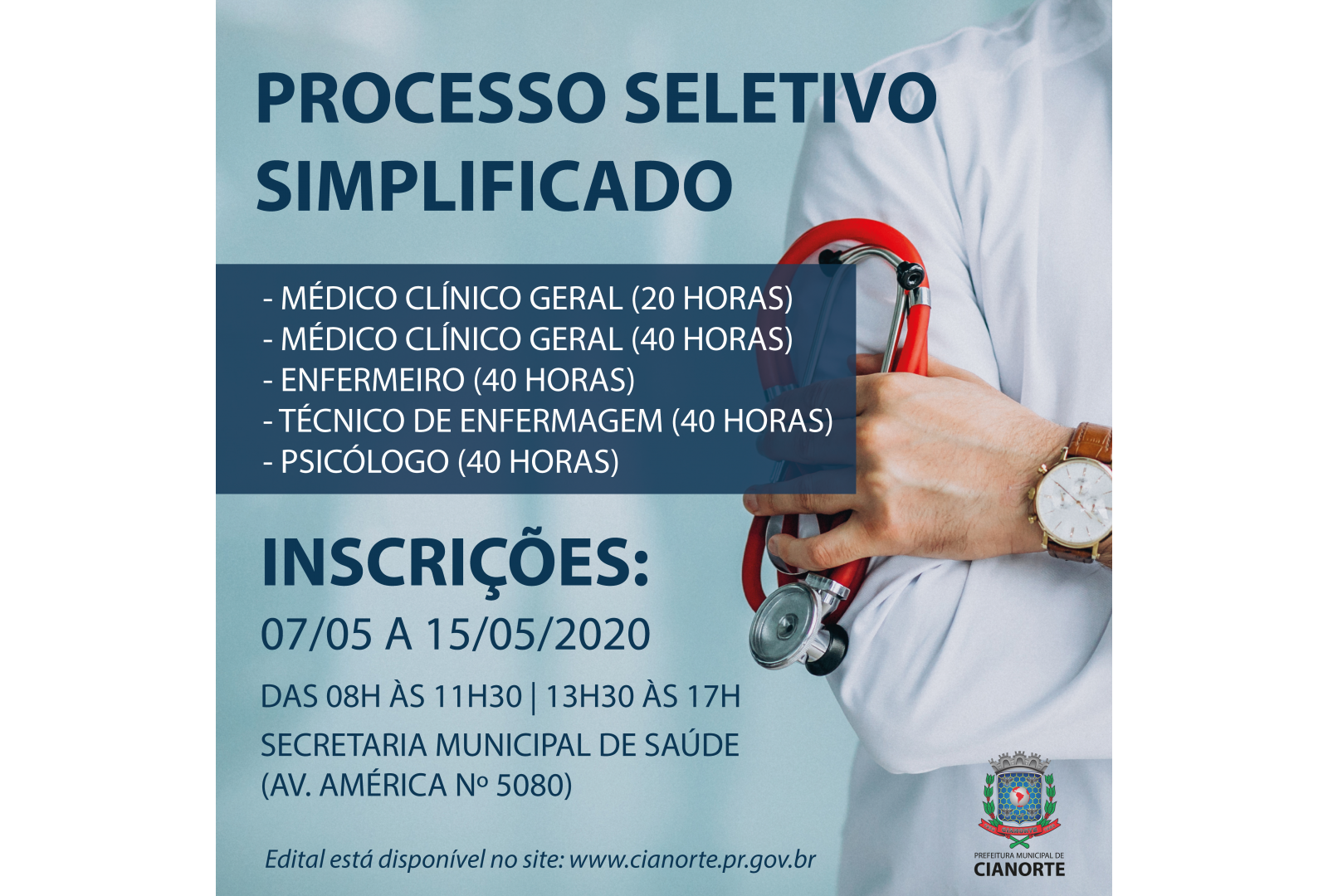 Imagem Em Cianorte, inscrições para o PSS da Saúde se encerram no próximo dia 15