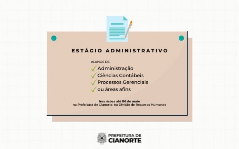 Imagem Prefeitura abre inscrições para estágios remunerados no setor administrativo