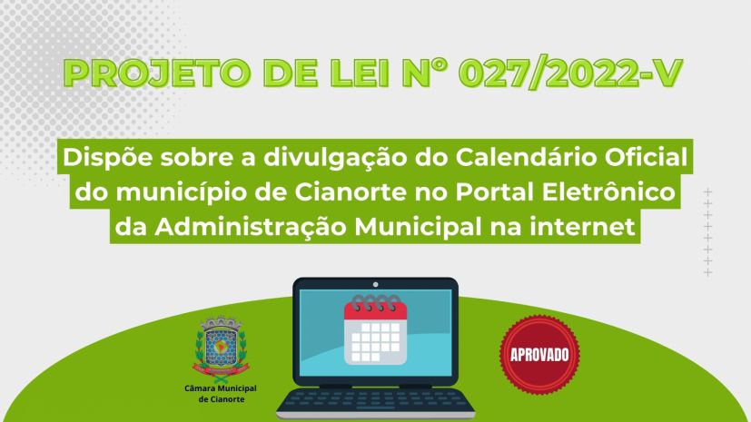 Imagem Calendário Oficial do Município de Cianorte deve ser divulgado no site da Administração