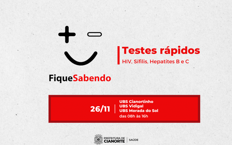 Imagem UBSs Cianortinho, Morada do Sol e Vidigal realizam testes rápidos neste sábado
