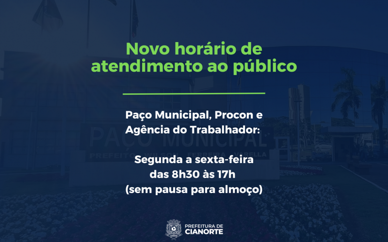 Imagem Paço Municipal, Procon e Agência do Trabalhador têm novo horário de atendimento