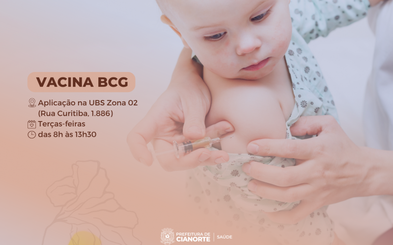 Imagem Vacina BCG está disponível na UBS da Zona 02 às terças-feiras