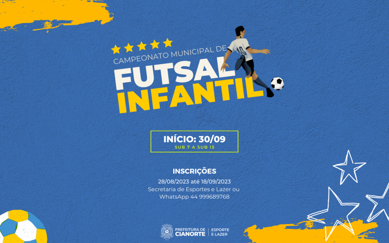 Imagem Estão abertas as inscrições para o Campeonato Municipal de Futsal Infantil