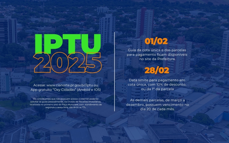 Imagem Carnês do IPTU 2025 estarão disponíveis a partir de sábado