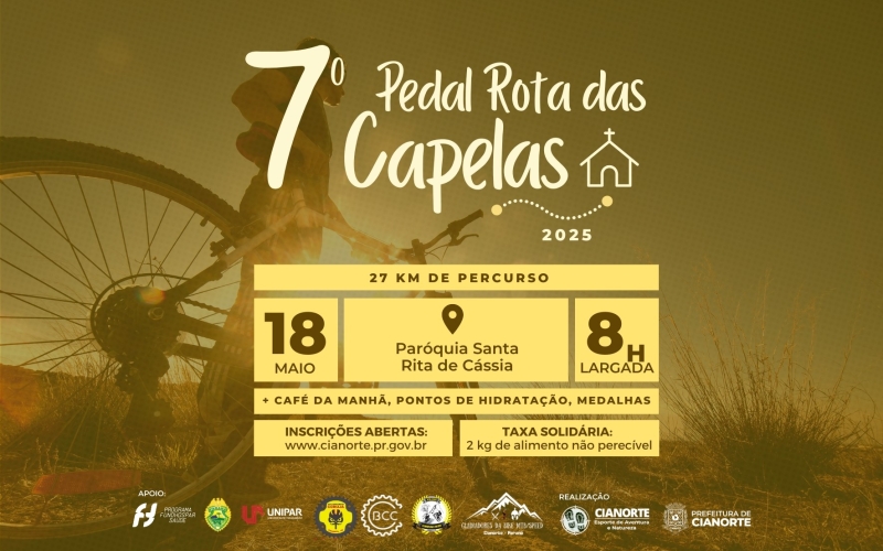 Imagem Secretaria de Esporte abre inscrições para o 7º Pedal Rota das Capelas