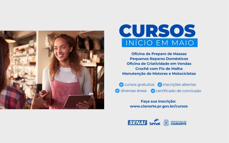 Imagem Maio tem cinco cursos gratuitos com inscrições abertas à população