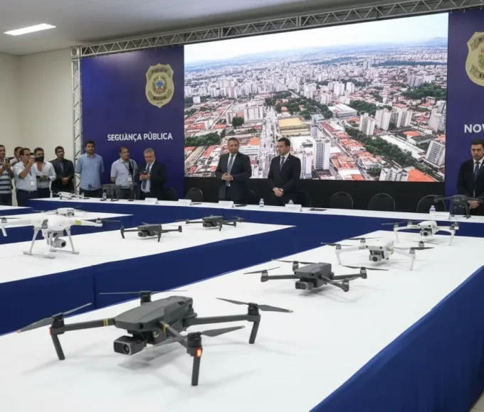 Imagem do evento de lançamento da frota de drones para a Secretaria de Segurança Pública do Paraná.