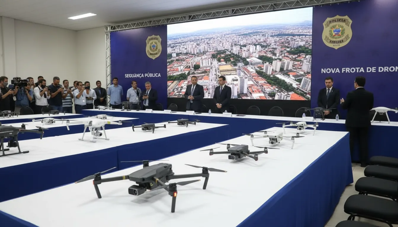 Imagem do evento de lançamento da frota de drones para a Secretaria de Segurança Pública do Paraná.