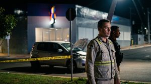 Veículo danificado após acidente no Novo Centro de Cianorte envolvendo colisão com poste de energia elétrica.