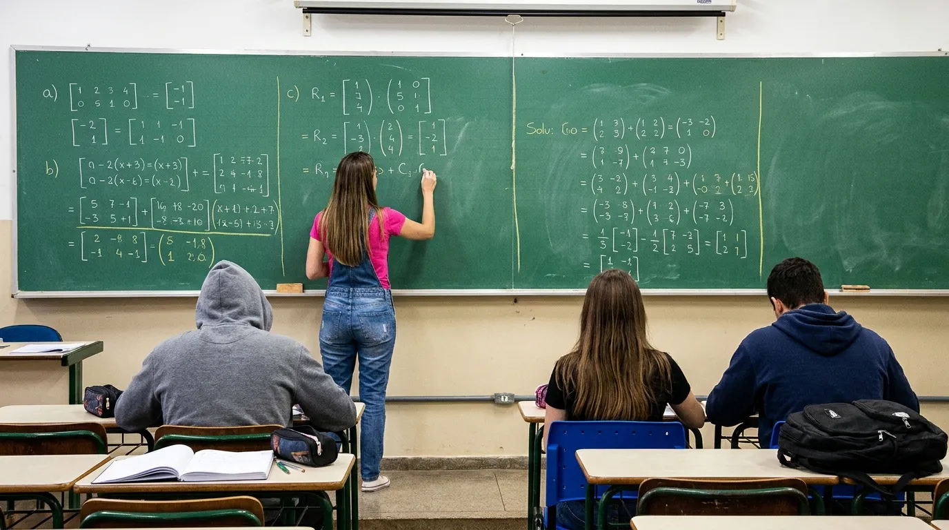 Sala de aula com professora explicando matéria para o PSS da Educação no Paraná.